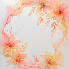 Watercolor painting of peach and pink flowers with leaves floral arrangement