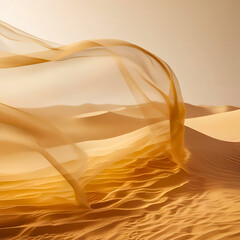 Desert sand dunes landscape with flowing fabric nature travel background