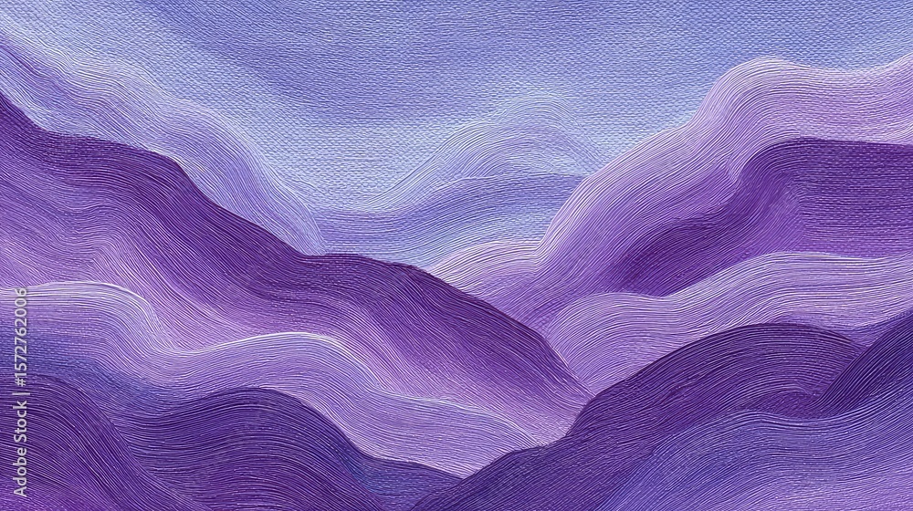Poster wavy purple brush strokes on a textured canvas background, soft shadows and open space for text
