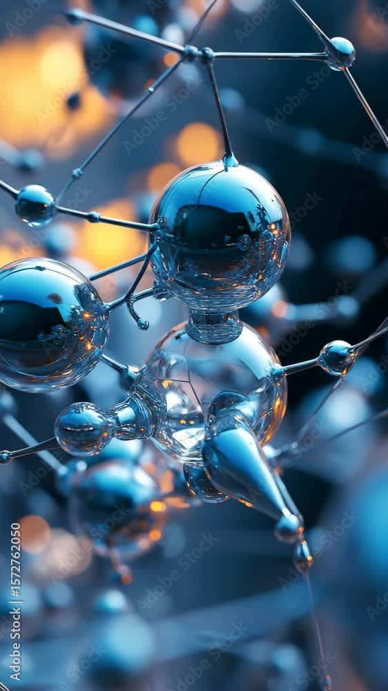 Poster abstract 3d render of interconnected metallic spheres and network