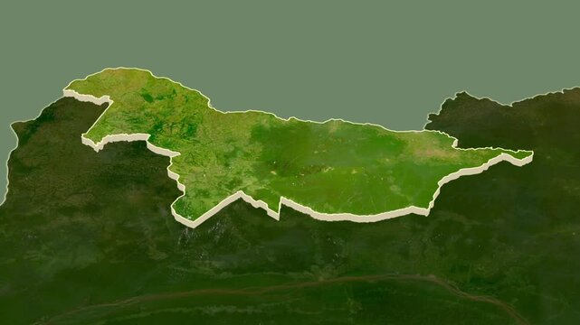 Nord-Ubangi - province of Democratic Republic of the Congo, extruded. Map animation