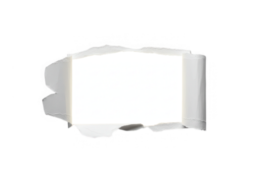 A torn white paper with a rolled edge reveals a blank space, ideal for adding custom text or images isolated on transparent background