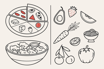 A healthy food plate with fruits, vegetables, and balanced portions