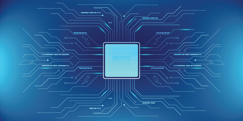 Abstract circuit board background in blue, representing digital tech and electronic connections.
