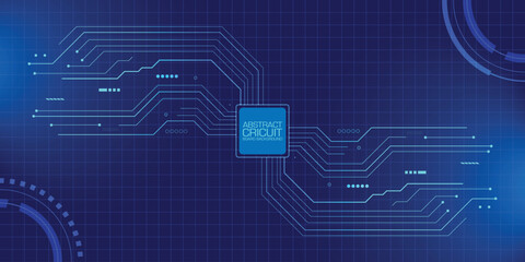 Abstract circuit board background in blue, representing digital tech and electronic connections.