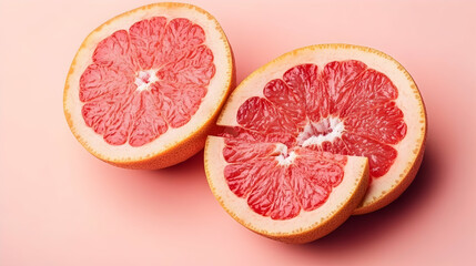 Delicate slices of vibrant grapefruit against a soft pink backdrop evoke freshness