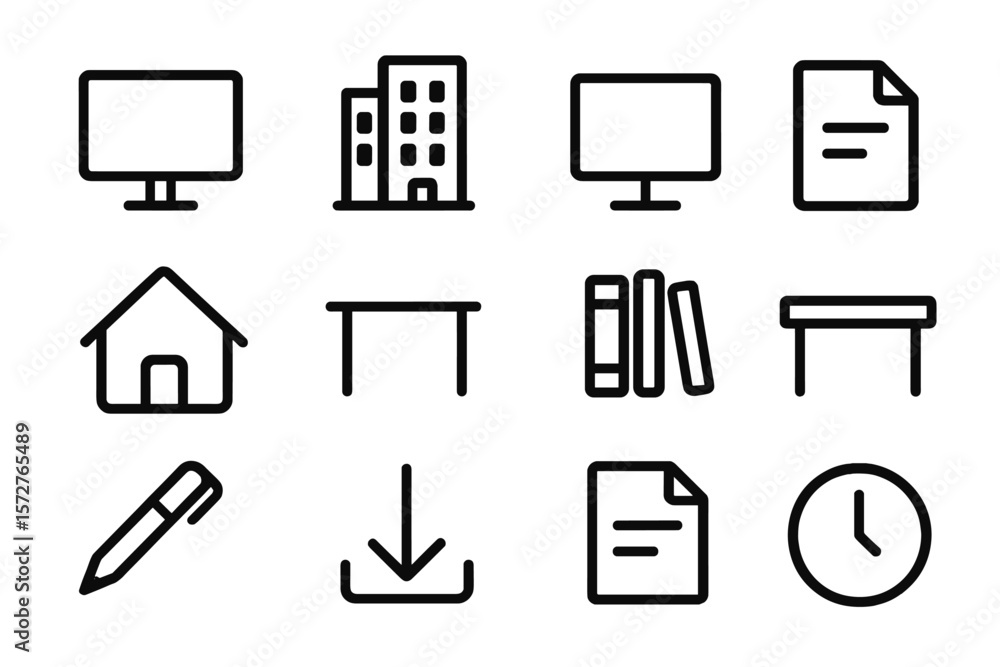 Aufkleber minimalist office symbols on dark background for web and mobile ui