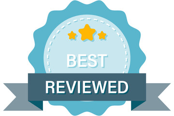 Best Reviewed badge with star and ribbon