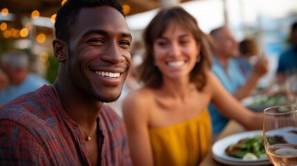 Latin Friends Sharing Joyful Outdoor Meal and Drinks