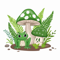 Set of cute hand drawn goblincore illustrations. Green witch aesthetic. Mushrooms, fern, herbs, toad, stump, skull elements for fairy witchcraft design. Cartoon herbology vector ...