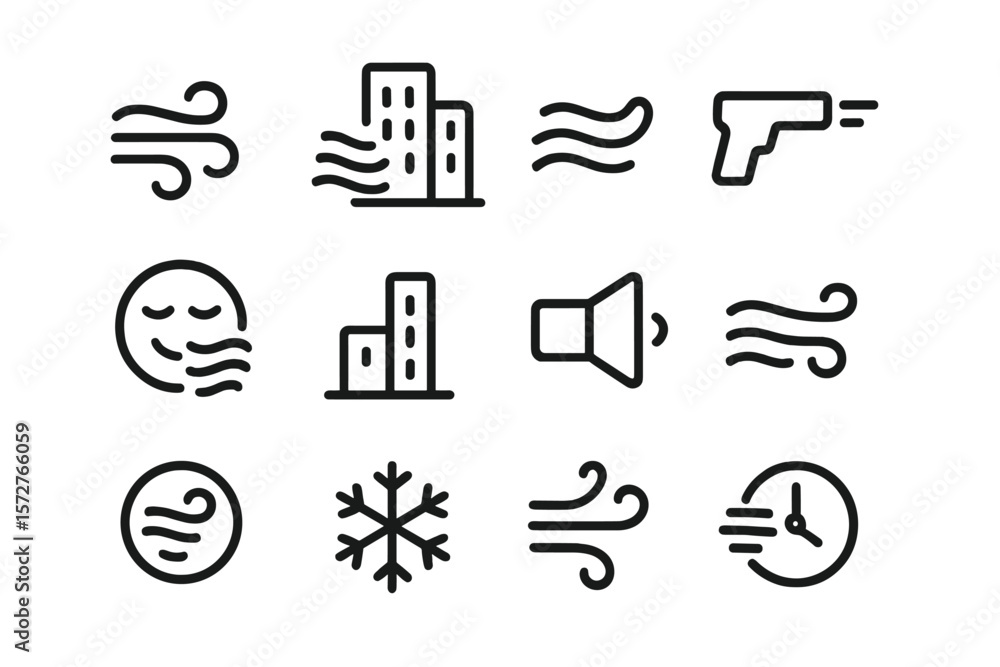 Aufkleber minimalist airflow and weather icons in linear style on gray background