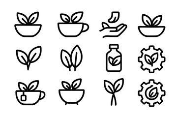 Minimalist eco icons set for sustainable living and organic gardening themes