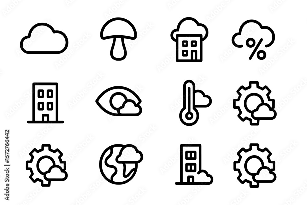 Poster minimalistic weather and technology icons in linear style