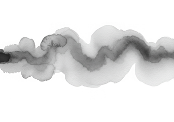 A flowing abstract black watercolor stain with ink wash texture, creating a unique artistic background element isolated on transparent background