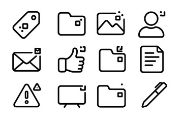 Minimalist black icons set on dark background for digital interface and design