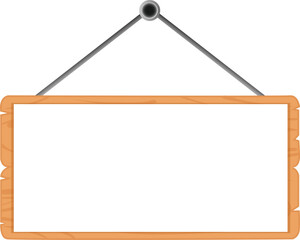Wooden Notice Board with Blank White Space – Hanging Sign Vector on Transparent Background