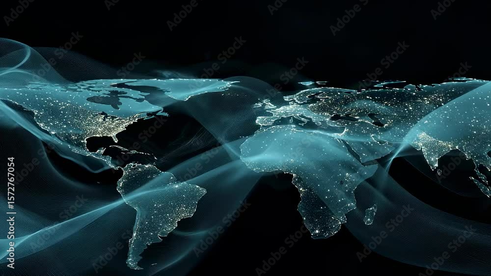 Poster an imaginative depiction of interconnected data points in a technological landscape. the abstract de