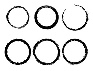 Abstract Circular Brush Strokes with Textured Patterns in Black Design.