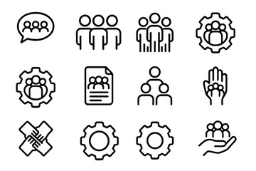 Minimalist teamwork and collaboration icons on dark background