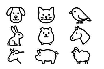 Fototapeta premium Cute animal silhouettes: pets and farm animals in minimalistic design