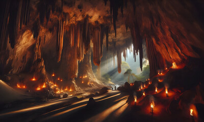 Geheimnisvolle Lagune mit Sonnenstrahlen,  Grotte,  Lagunecopy space