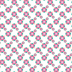 Seamless Abstract Floral Pattern with Pink Flowers and Green Leaves