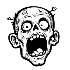 Cute zombie face with open mouth and scars, hand-drawn style for kids coloring
