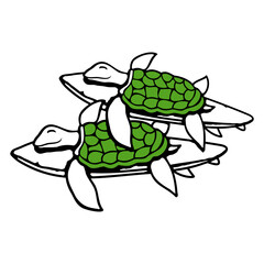 2 water turtles surfer surfing surfboard cute team