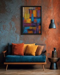 Art dry oil pastel painting canvas painting wall Cozy living room with colorful wall art.