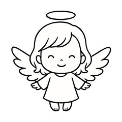 Obraz premium Smiling Angel Child with Wings and Halo Line Art Illustration