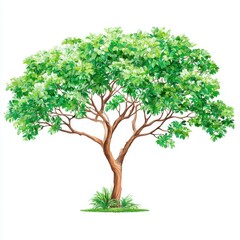 Obraz premium Isolated Tree Illustration with Green Leaves and Brown Trunk on White Background