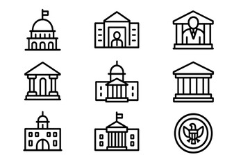 Government building icons on gradient background for websites, apps, and infographics