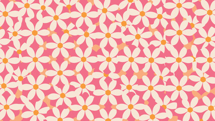 Seamless pattern of white daisy flowers with orange centers on a pink background design repeat