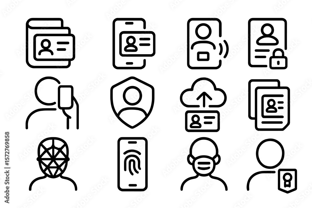 Poster minimalist icons for identity verification and security concepts
