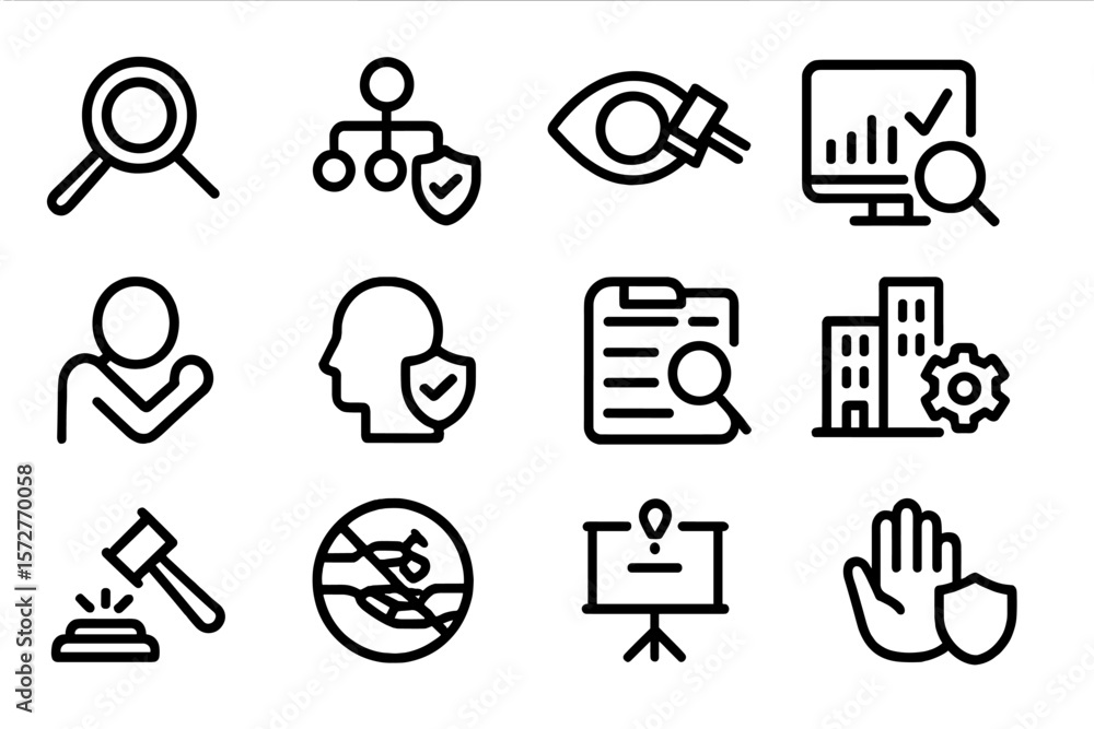 Poster modern business and technology dark icons set with security and analysis elements