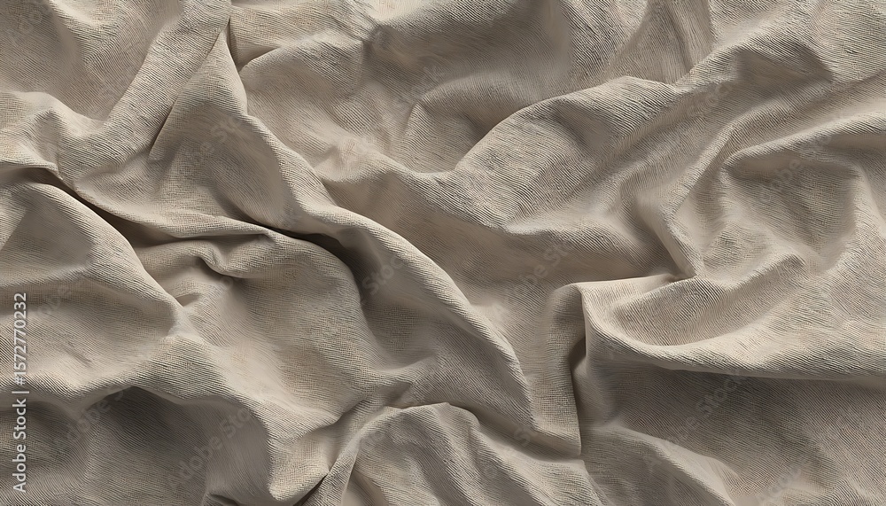 Poster close up of wrinkled and textured light beige fabric with folds and shadows creating a soft pattern
