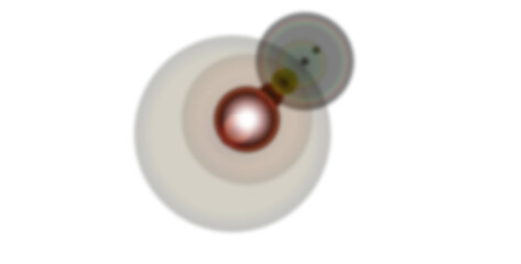 Abstract representation of a celestial body with orbiting satellite isolated on transparent background