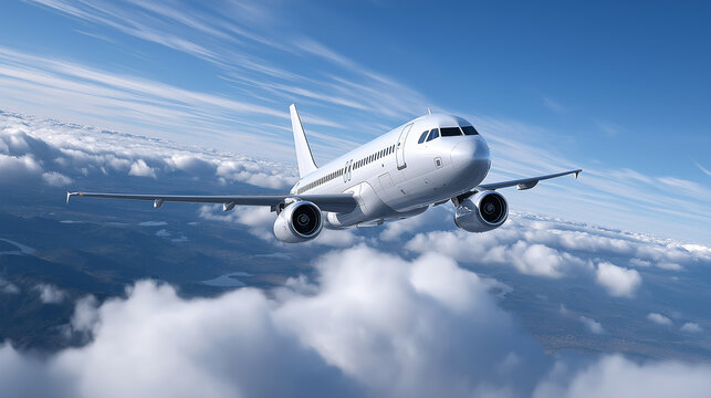 Graceful Aircraft Flying High Over Earth in Warm Sunny Atmosphere, Symbol of Modern Travel and Tourism, airplane in sky, summer travel, aircraft in flight, commercial jet, aviation freedom,
blue sky - Powered by Adobe