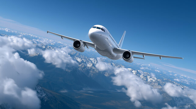 Airplane Mid-Flight Above the Clouds in a Blue Sky, Freedom, Altitude, and Global Connectivity Theme, airplane in sky, summer travel, aircraft in flight, commercial jet, aviation freedom,
blue sky 