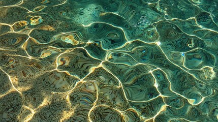 Abstract view of water surface with light reflections and beautiful ripple patterns.