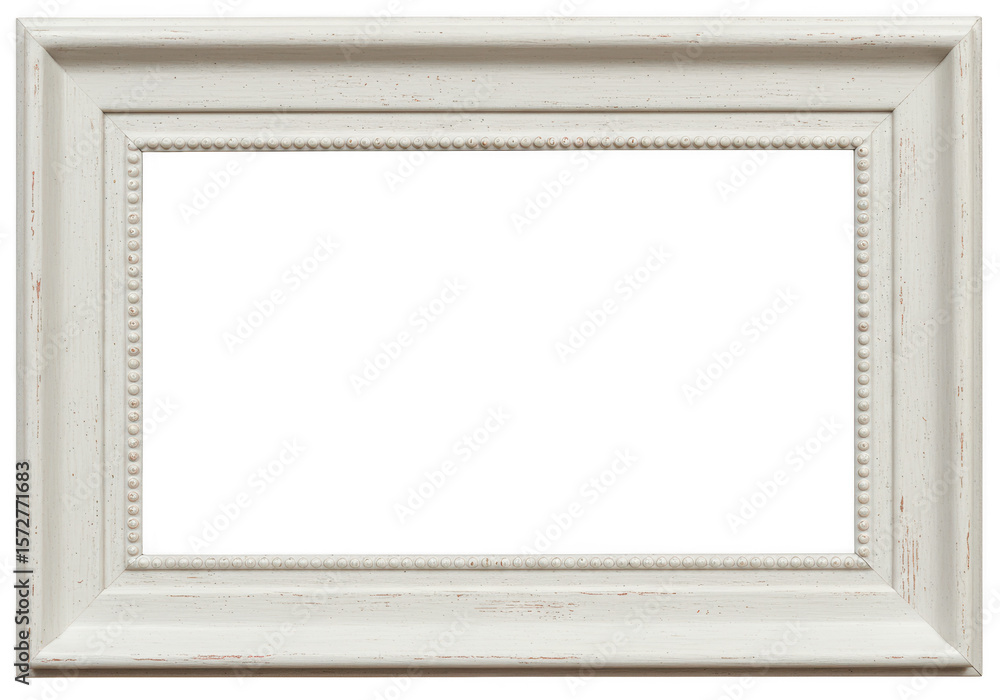 Poster a white wooden picture frame with a beaded inner border provides an empty space for artwork isolated
