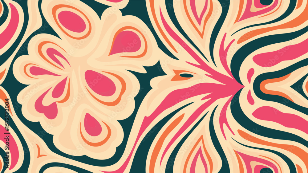 Poster abstract floral arrangement with swirling patterns in pink orange and teal color palette design elem