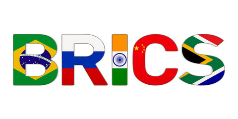 BRICS on white background. Isolated 3D illustration