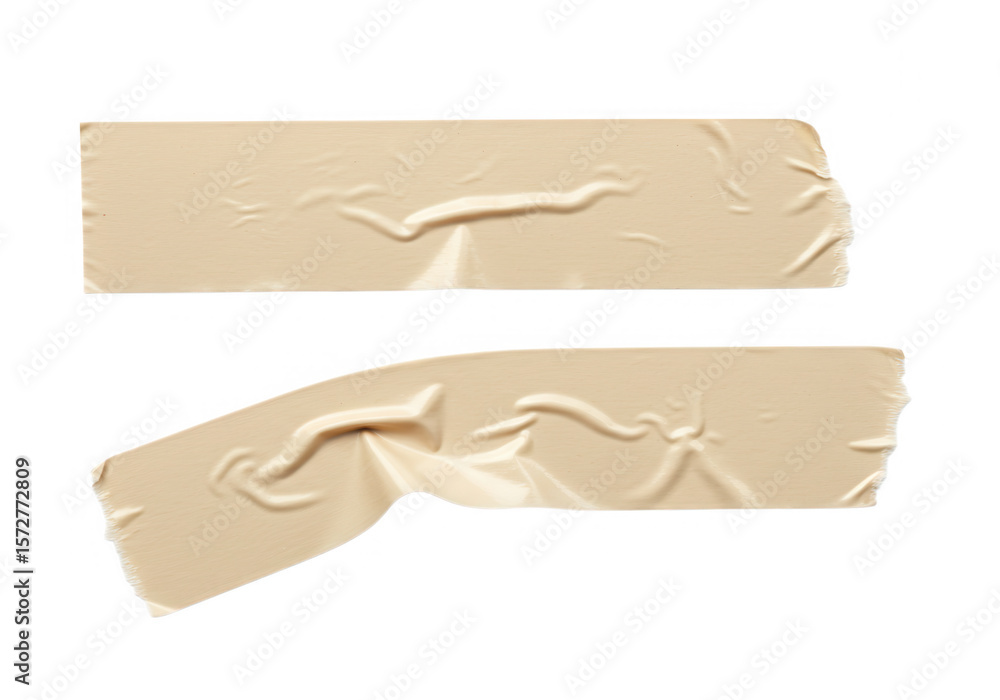 Poster two strips of beige masking tape are isolated on a transparent background, showing texture and wrink