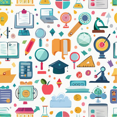 Vector banner with online education doodle symbols. Learning, knowlege, skill concept. Seamless background with math, physics, chemistry, icons. School and university ...