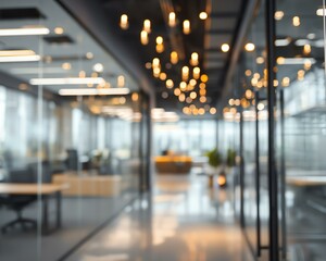 Blurred image of modern office space Modern office space with elegant lighting focused.