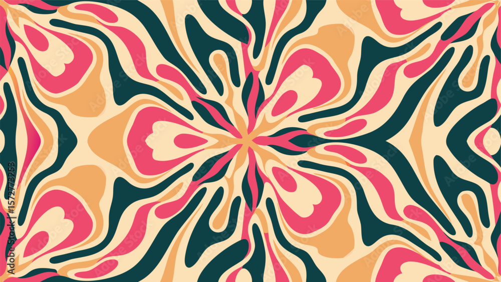 Aufkleber abstract symmetrical pattern with flowing shapes in pink orange and dark green colors design element