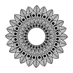 Intricate Black and White Mandala Design with Floral and Geometric Patterns