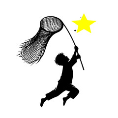 Silhouette of Boy Catching a Star with a Net – Dreamy Sleepwear and Nursery Logo