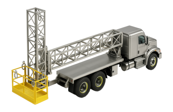 Bridge inspection truck with under-bridge access platform and safety harness points